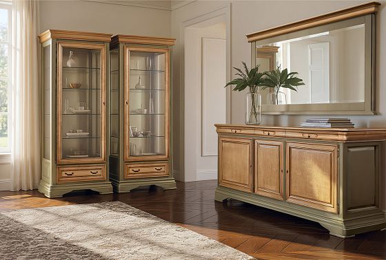 Шкаф с витриной 1-но дв. "Оливия" (правый) массив и шпон ольхи 5