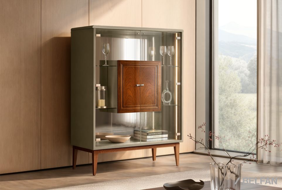 Тумба высокая "Сакраменто" (стекло) массив и шпон дуба, МДФ 1