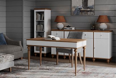 Стол письменный "Рандеву" 003; белый лак+антик 24