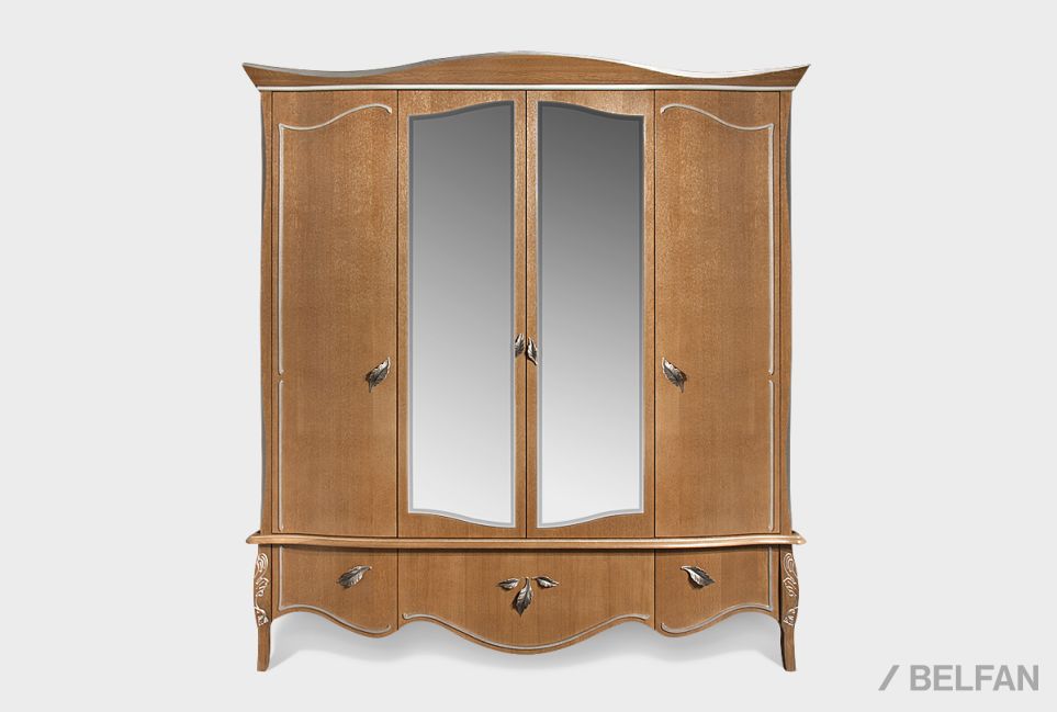 Шкаф для одежды 4-х дв. "Трио" (с зеркалом) массив и шпон дуба 2
