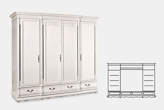 Шкаф для одежды "Тэфи" 4-х дв. без зеркала массив и шпон дуба 4