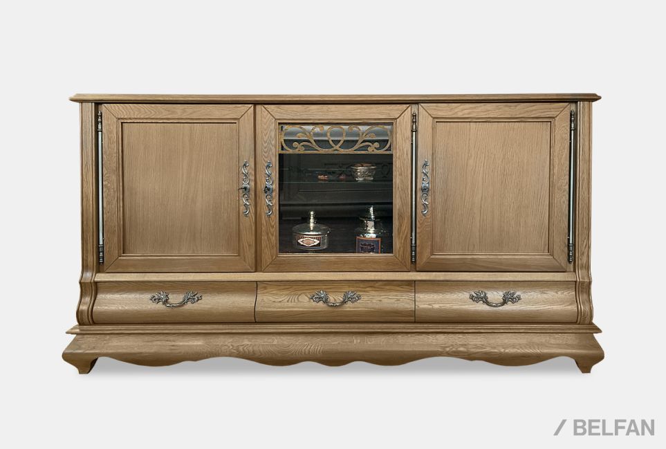 Тумба "Тэфи" 06/01 (глухие и стекл. двери) массив и шпон дуба 1