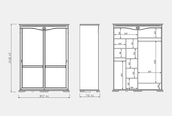Шкаф-купе для одежды "Лика" 2-х дв. узкий массив и шпон дуба 4