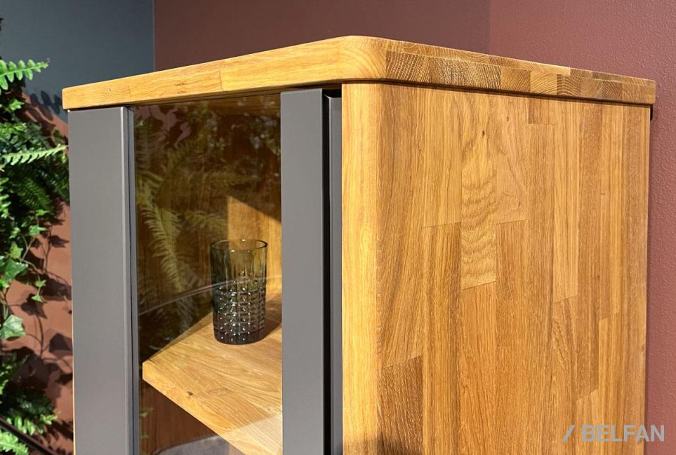 Шкаф с витриной 1-но дверный "Уоллстрит" (левый) массив дуба, МДФ 3