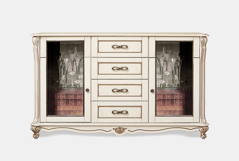 Тумба "Алези 3з"; со стеклом; слоновая кость с золочением