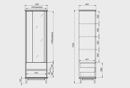 Шкаф с витриной 1-но дверный "Уоллстрит" (левый)