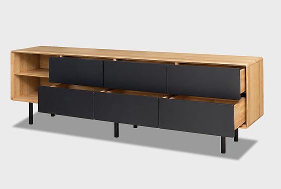 Тумба под ТВ высокая "Норман" 4 с нишей (левая) массив дуба, МДФ, металл 7