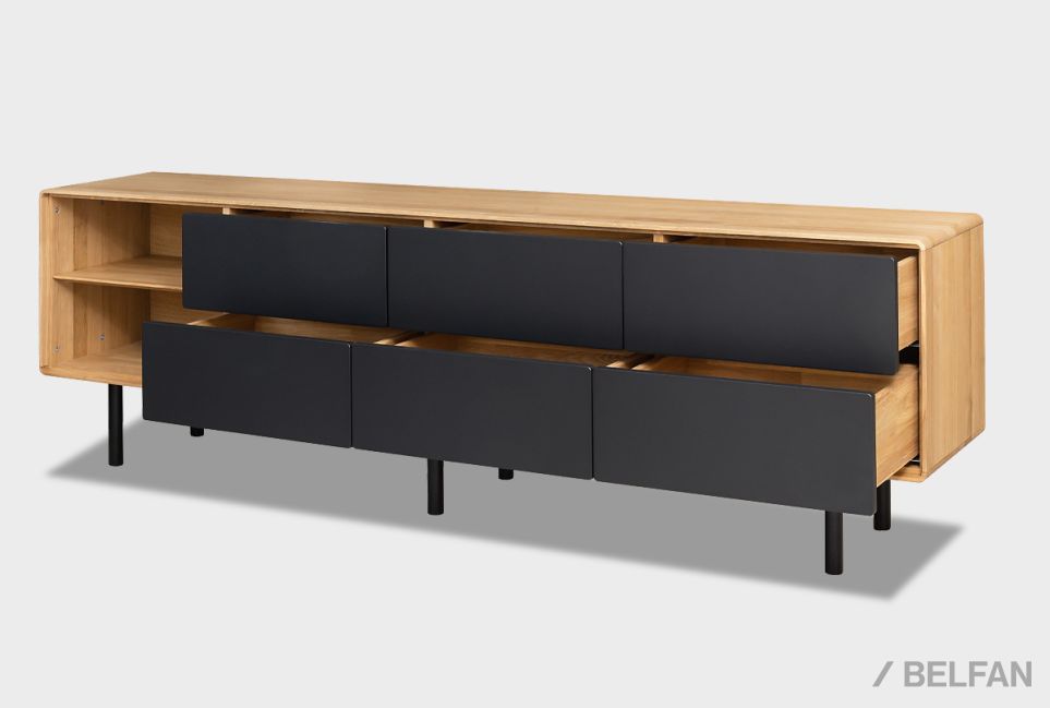 Тумба под ТВ высокая "Норман" 4 с нишей (левая) массив дуба, МДФ, металл 3