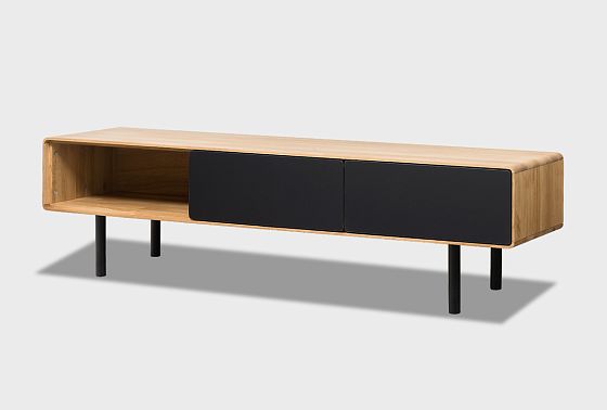 Тумба под ТВ низкая "Норман" 3 с нишей (левая) массив дуба, МДФ, металл 6