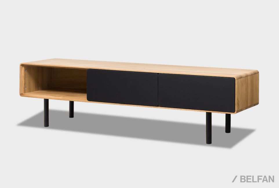 Тумба под ТВ низкая "Норман" 3 с нишей (левая) массив дуба, МДФ, металл 2