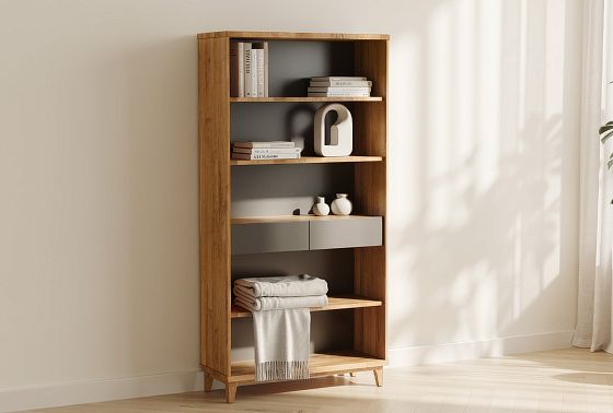 Стеллаж "Уоллстрит" (с ящиками) массив дуба, МДФ 6