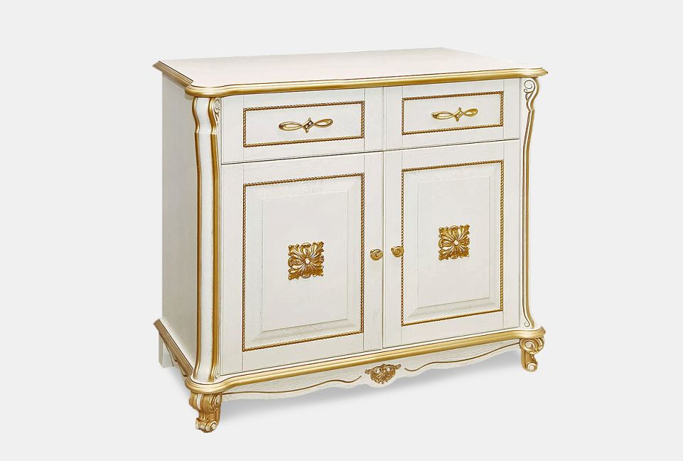 Тумба "Алези 2 Люкс"; слоновая кость с золочением