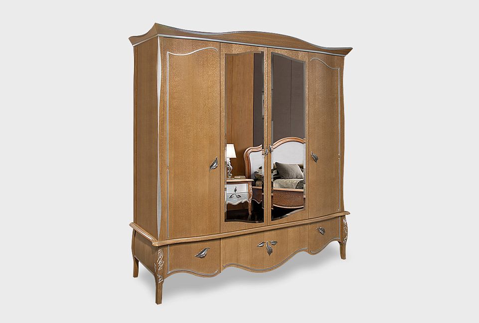 Шкаф для одежды 4-х дв. "Трио" (с зеркалом); коньяк с серебряной патиной+серебро