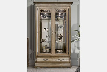 Шкаф с витриной 2-х дверный "Тэфи"; *ММ-210-02; классик; серебро