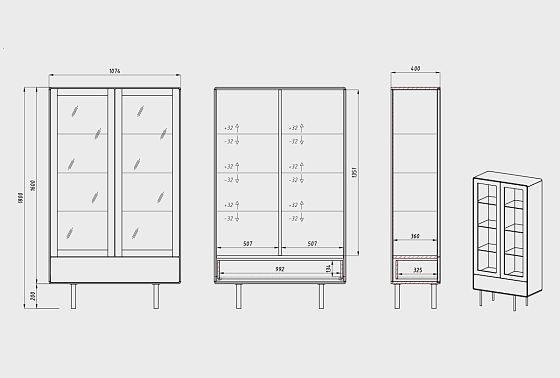 Витрина 2-х дверная "Норман" массив дуба, МДФ, металл 8