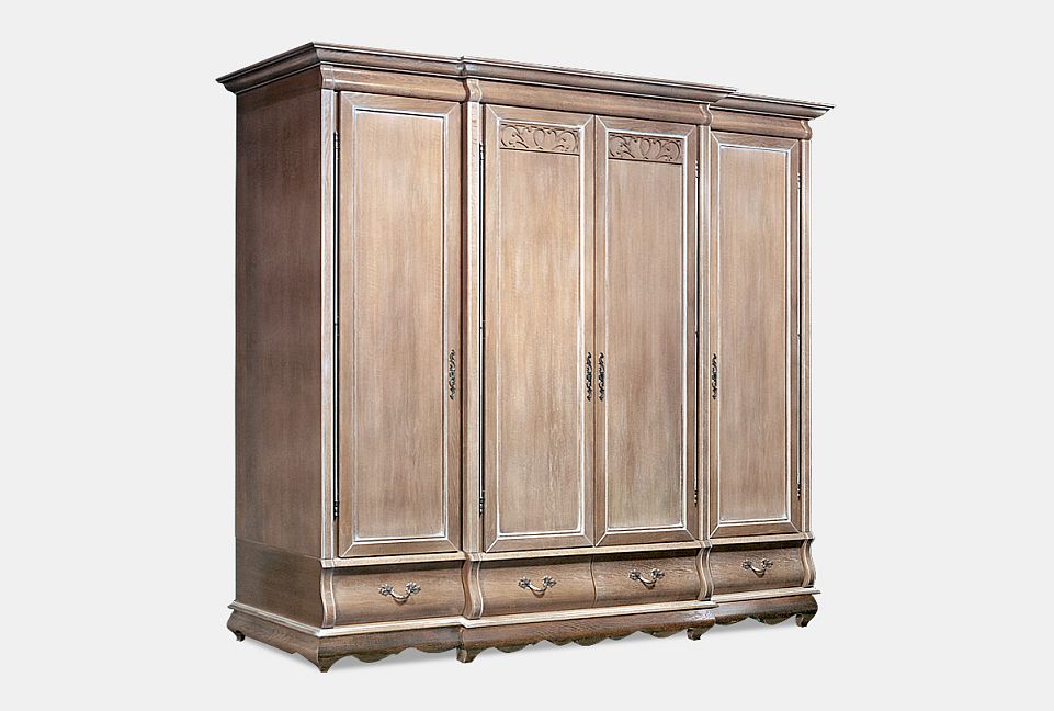 Шкаф для одежды "Тэфи" 4-х дв. без зеркала; амбэр с белой патиной