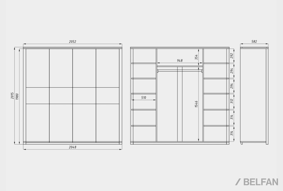 Шкаф для одежды 4-х дверный "Норд" массив дуба 4