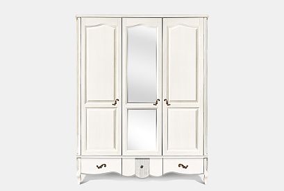 Шкаф для одежды "Катрин" фигурный 3-х дв. с зеркалом; *ММ-267-01/03-1; альба с серебряной патиной