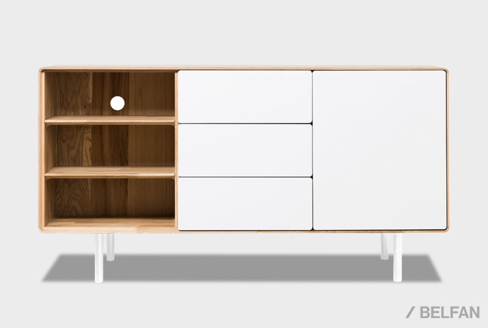 Тумба "Норман" 3 с нишей (левая) массив дуба, МДФ, металл 2