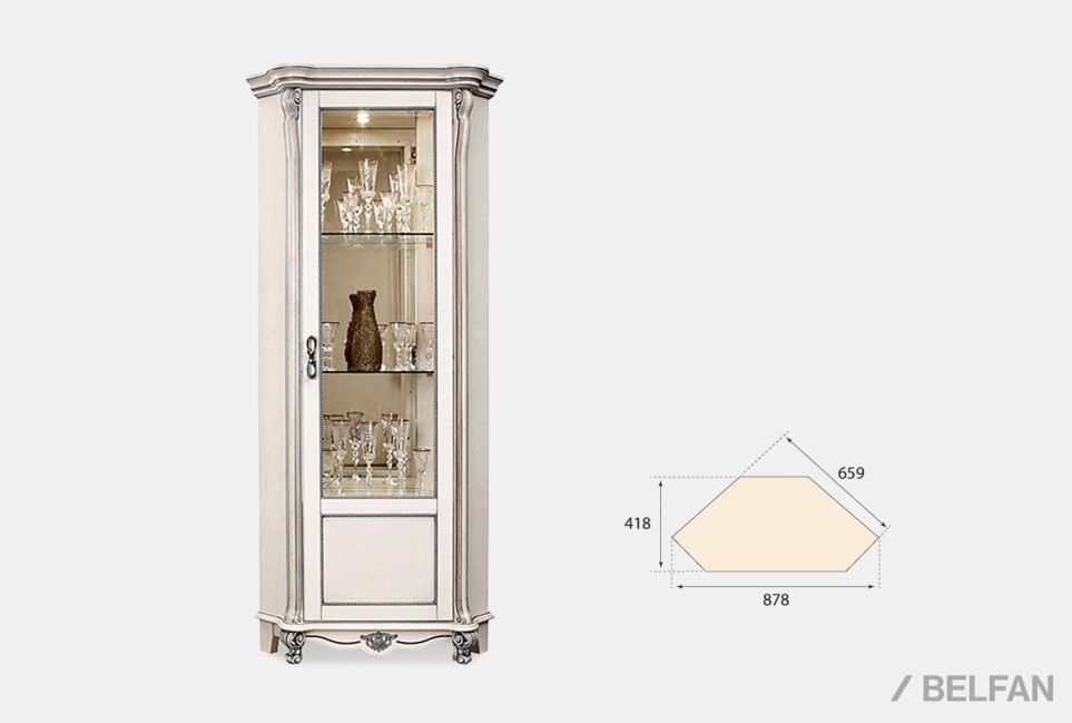 Шкаф с витриной угловой "Алези 10" (правый) массив и шпон дуба 1
