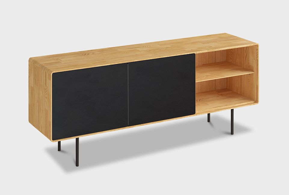 Тумба под ТВ высокая "Норман" 3 с нишей (правая); дуб натуральный, чёрный