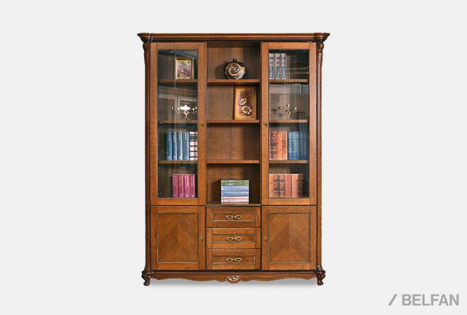 Шкаф комбинированный для библиотеки "Алези " массив и шпон дуба 2