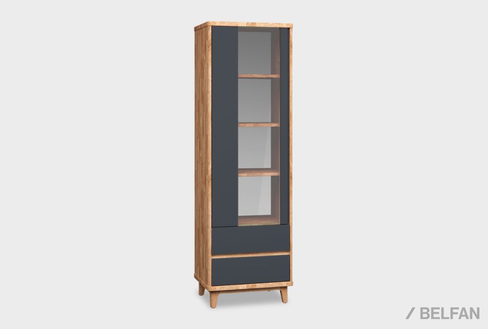 Шкаф с витриной 1-но дверный "Уоллстрит" (левый) массив дуба, МДФ 1