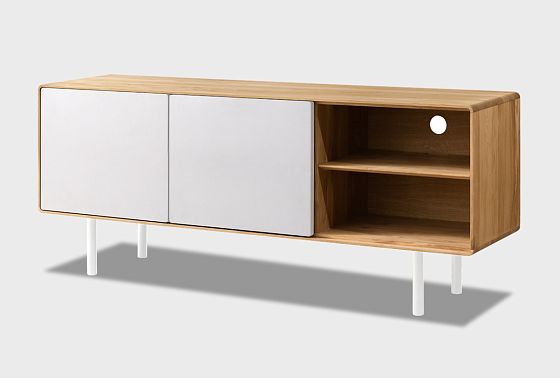 Тумба под ТВ высокая "Норман" 3 с нишей (правая) массив дуба, МДФ, металл 6