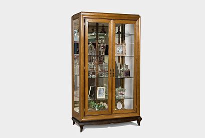 Шкаф с витриной 2-х дверный "Соната"; без декора; *ММ-284-02; коньяк с тёмной патиной+горький шоколад