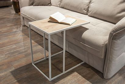 Стол кофейный "Арт" приставной; *КМ-009.250; белёный дуб, белый металл