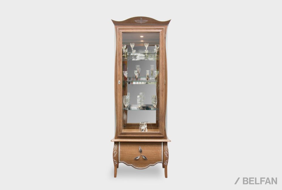 Шкаф с витриной 1-но дв. "Трио" (правый) массив и шпон дуба 2