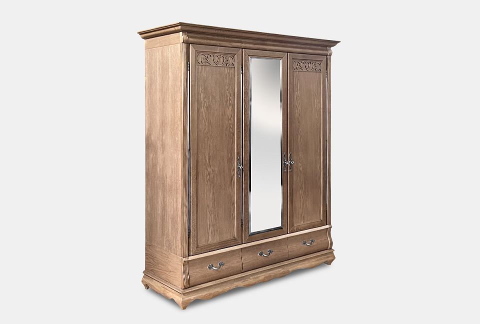 Шкаф для одежды "Тэфи" 3-х дв. с зеркалом; классик; серебро