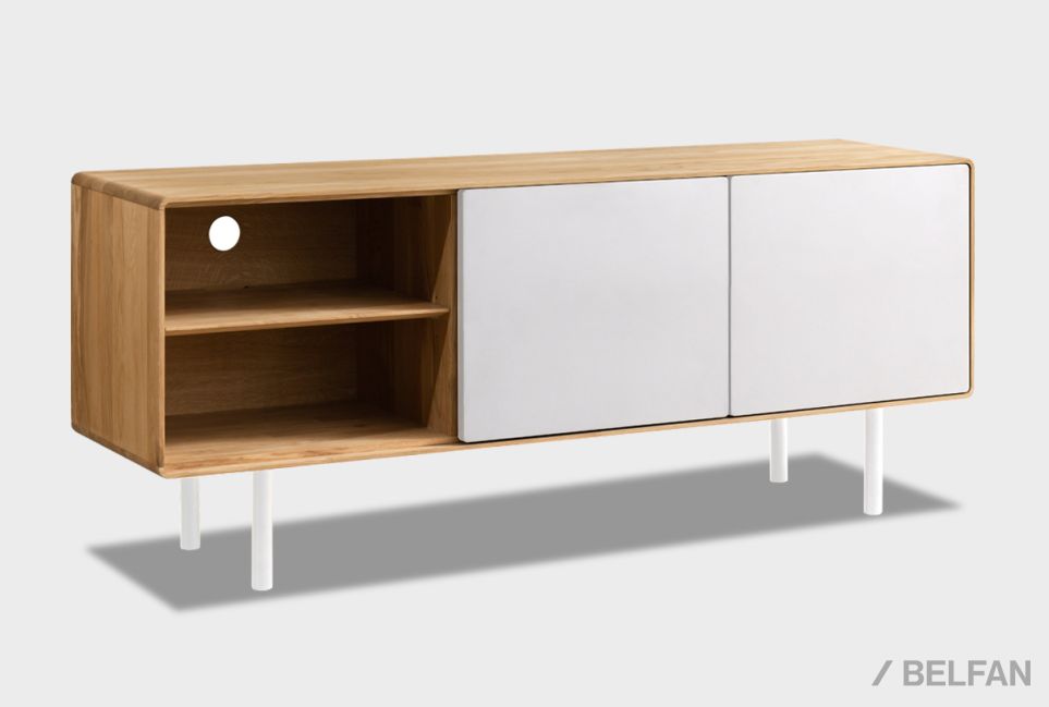 Тумба под ТВ высокая "Норман" 3 с нишей (левая) массив дуба, МДФ, металл 1