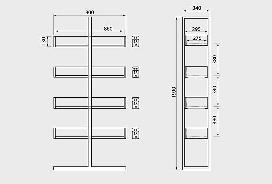 Стеллаж "Арт" 4-1 массив дуба, металл 7
