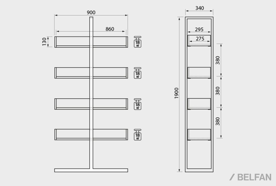Стеллаж "Арт" 4-1 массив дуба, металл 4