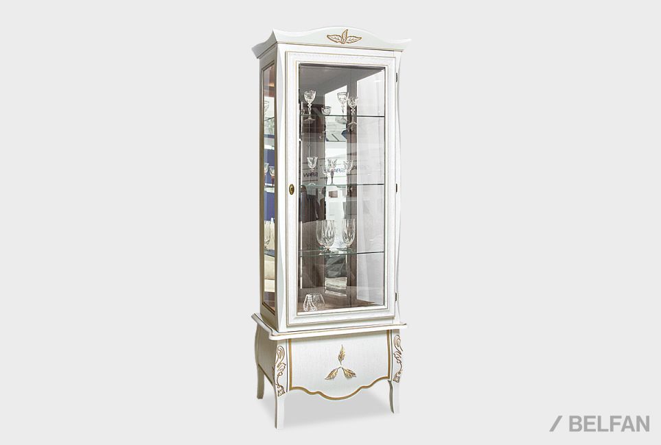 Шкаф с витриной 1-но дв. "Трио" (правый) массив и шпон дуба 1