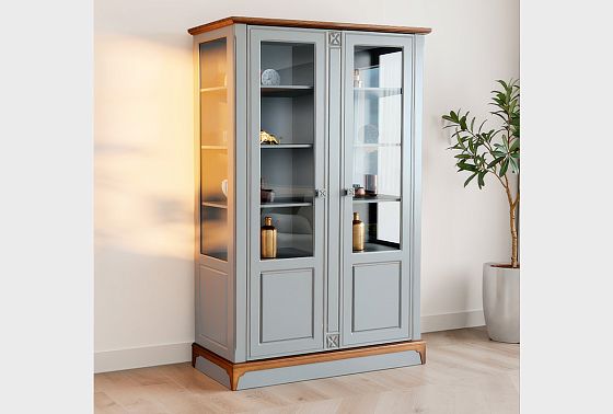 Шкаф с витриной 2-х дверный "Бриансон" массив и шпон дуба, МДФ 6