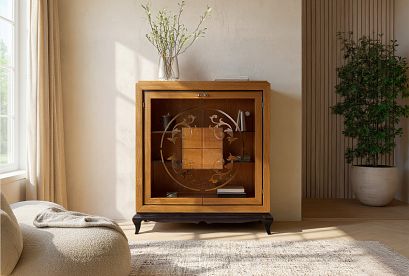 Тумба высокая "Соната" (стекло); *ММ-284-27; коньяк с тёмной патиной+горький шоколад