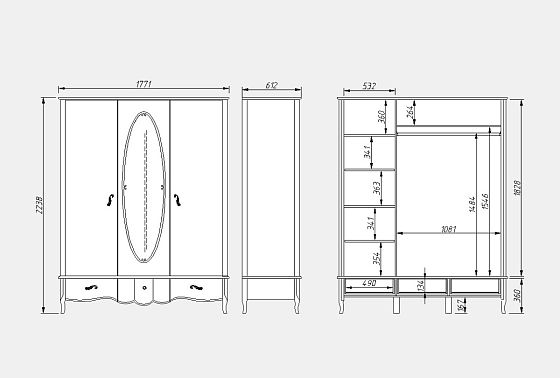 Шкаф для одежды "Катрин" 3-х дв. с зеркалом массив и шпон дуба 3