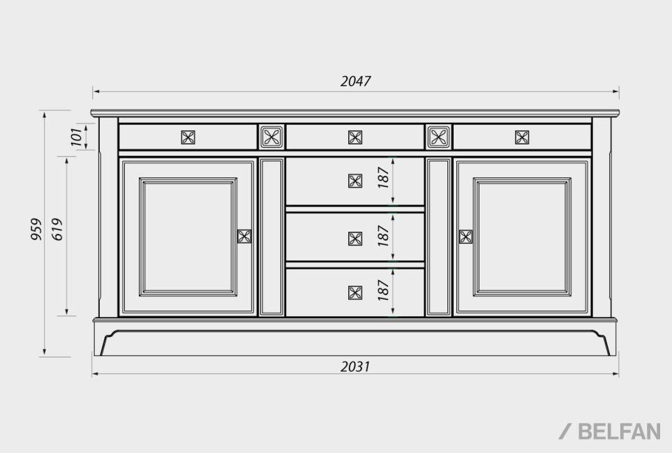 Тумба 3-х секционная "Бриансон" массив и шпон дуба, МДФ 2