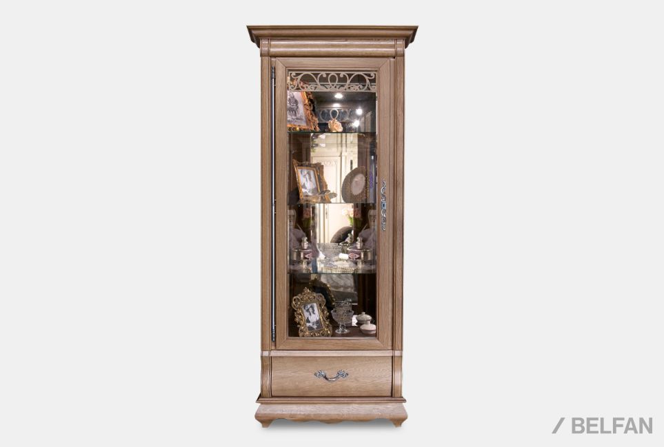 Шкаф с витриной 1-но дв. "Тэфи" (левый) массив и шпон дуба 2