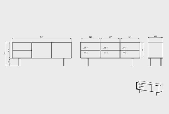 Тумба под ТВ высокая "Норман" 3 с нишей (левая) массив дуба, МДФ, металл 6