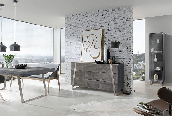 Шкаф с витриной 1-но дв. высокий "Dillinger" (левый) массив и шпон дуба, металл 3