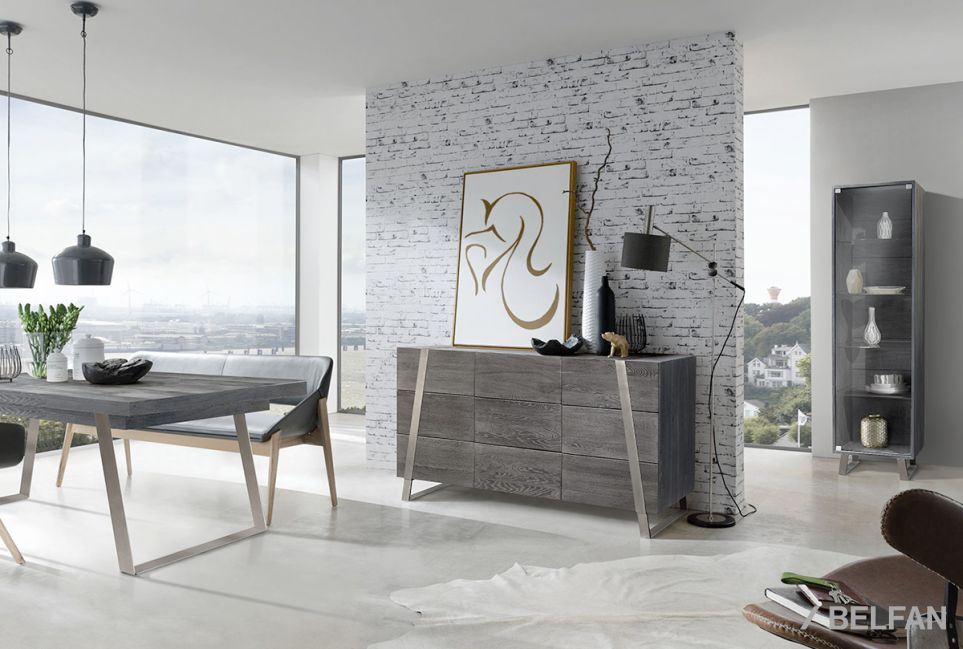 Шкаф с витриной 1-но дв. высокий "Dillinger" (левый) массив и шпон дуба, металл 2