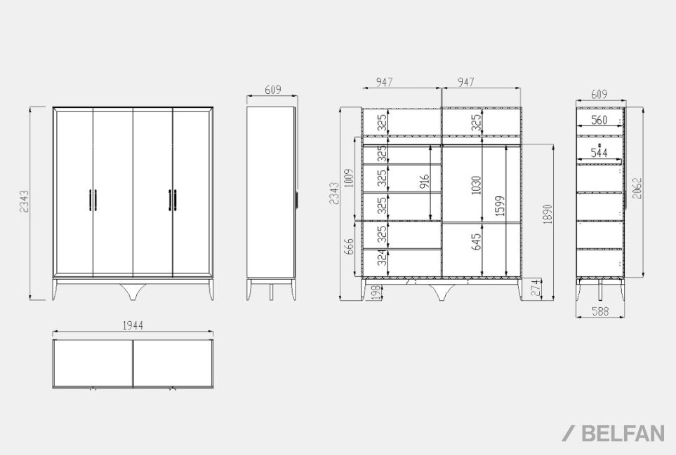 Шкаф для одежды "Коста" 4-х дв. без зеркала массив и шпон дуба 2