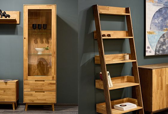 Шкаф с витриной 1-но дверный "Ирвинг" (правый) массив дуба 3