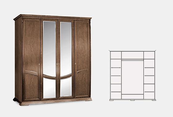 Шкаф для одежды 4-х дв. "Лика" (с зеркалом) массив и шпон дуба 3