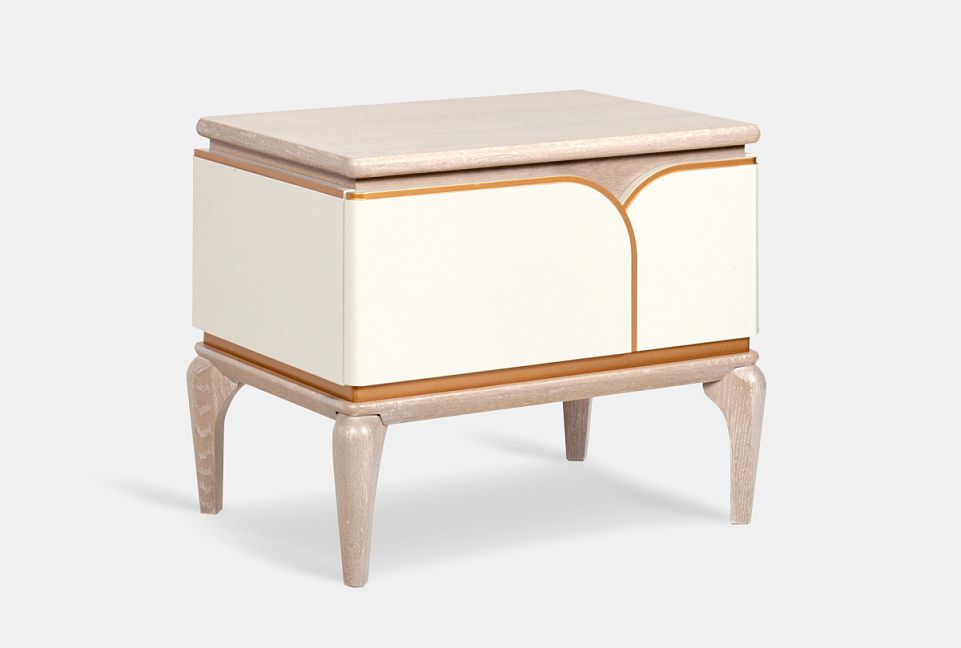 Тумба прикроватная "Алекса"; айвори+жемчужный дуб, золотая патина