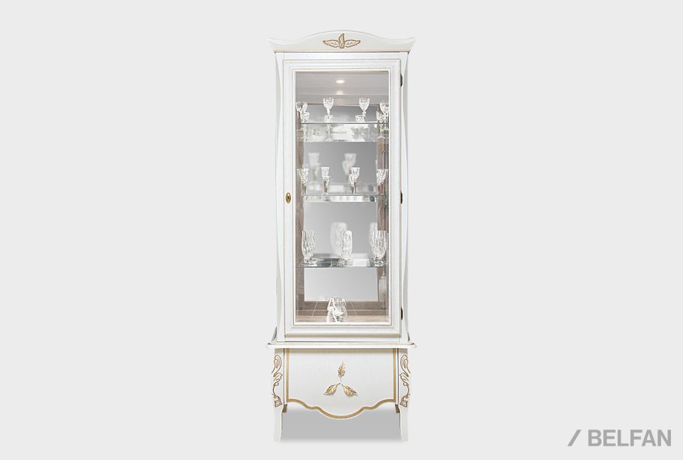 Шкаф с витриной 1-но дв. "Трио" (правый) массив и шпон дуба 2