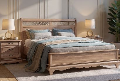 Кровать "Тэфи" (низкое изножье); без основания, без матраса; *ММ-216-02/16Б2; (1600x2000); амбэр с белой патиной